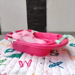 INDUHOGAR - Bañera tina para bebe rosa + cojin ergonomico + termometro