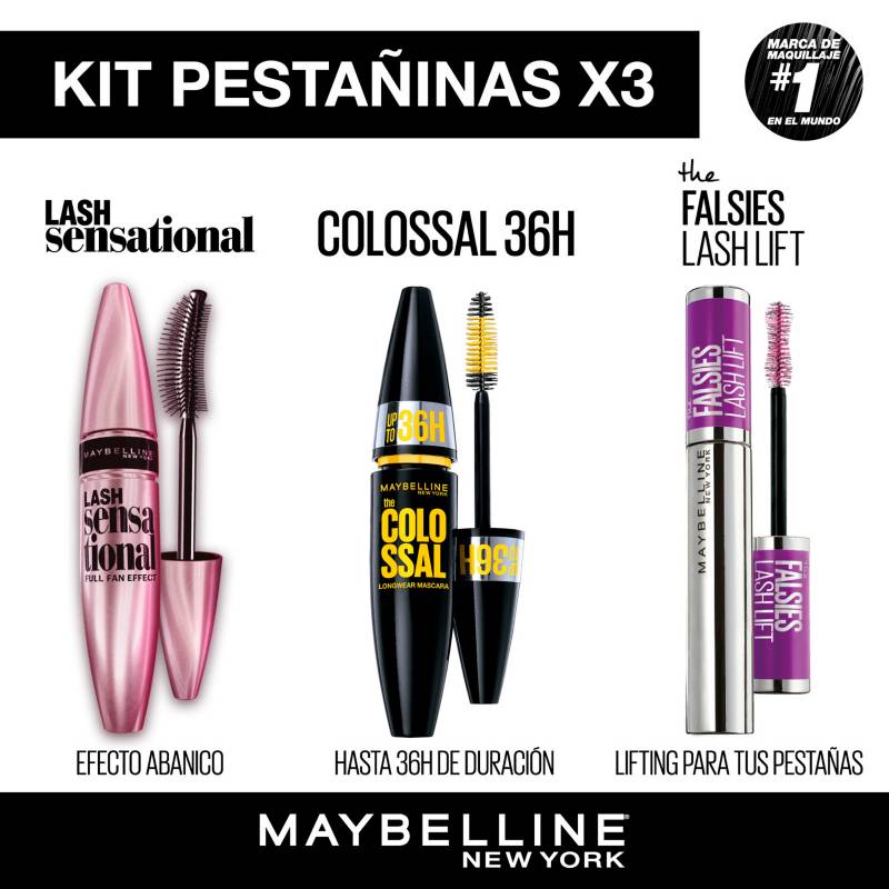 Maybelline Set Maquillaje Ojos Pestañinas Maybelline: Colossal 36H + Lash  Lift + Lash Sensational 
