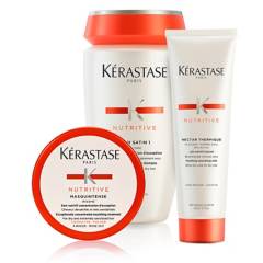 Kerastase - Set de Tratamiento Capilar Nutritive nutrición Kerastase shampoo 250ml + termoprotectos 150ml + mascarilla 75ml