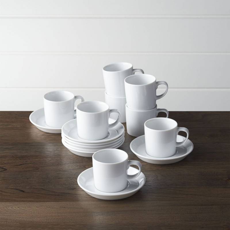 Crate & Barrel - Setx 8 Mugs de Café Espresso Verge con Plato Base 9 cm.