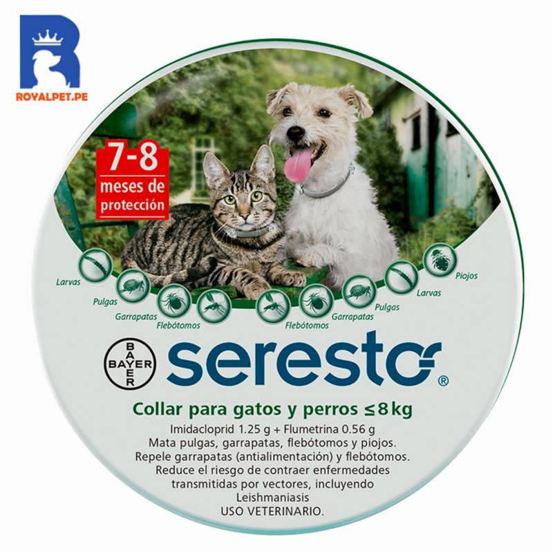 SERESTO - Collar Seresto antipulgas para perros y gatos 8 kg a menos