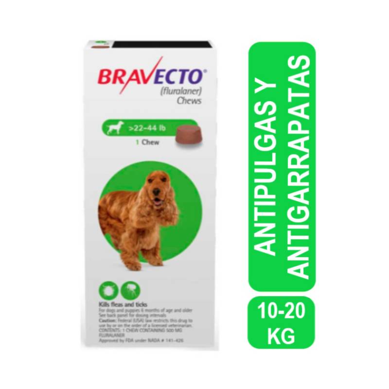 BRAVECTO - Bravecto Antipulgas para Perros 500 mg 10 - 20 Kg