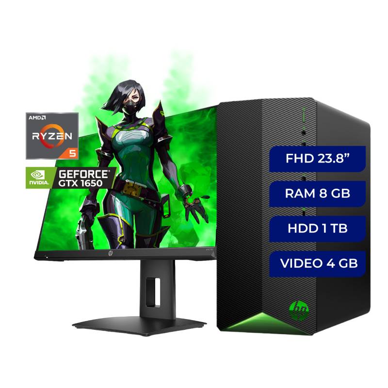 HP - PC Pavilion Gaming  AMD Ryzen 5, 8GB, 1TB HDD, GTX1650 4GB, W11+ Monitor 24X.