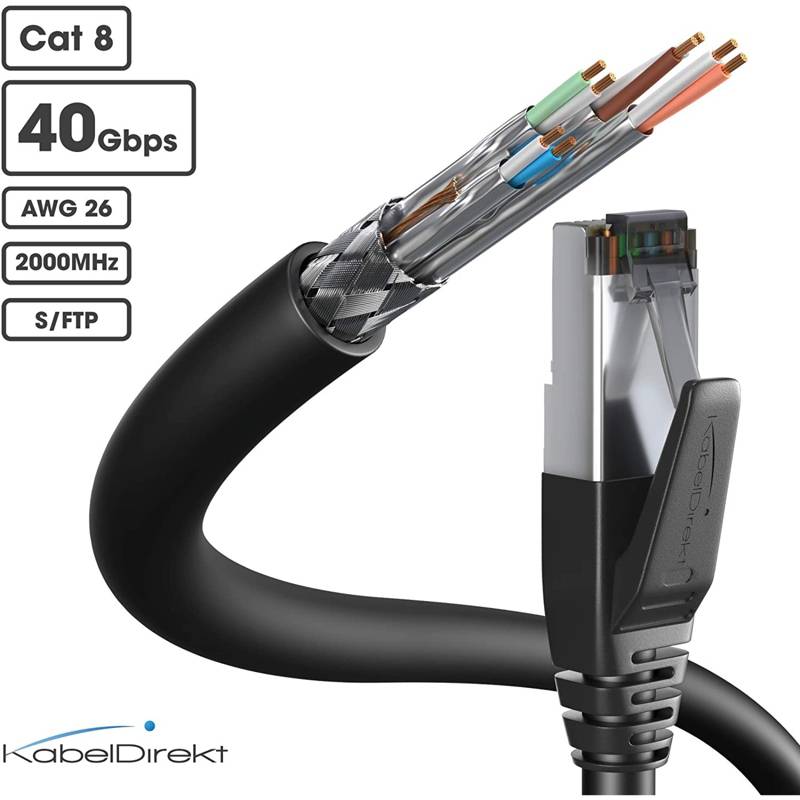 Cable de Red CAT 8.1, 40 Gbps, Kabeldirekt Marca Alemana 3mts GENERICO