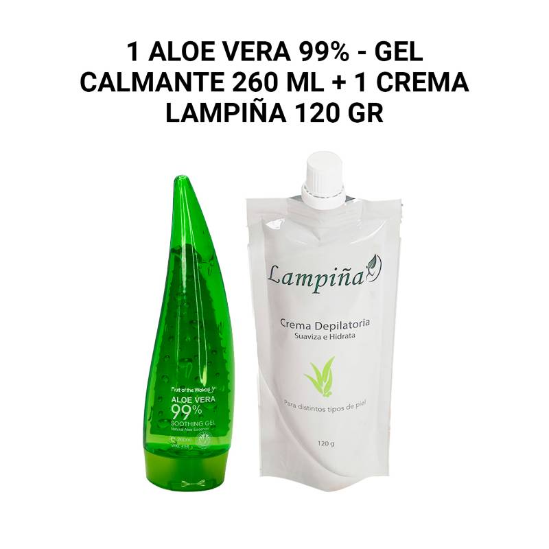 GENERICO - 1 Aloe vera 99% - Gel 260ml + 1 Crema depiladora Lampiña 120 gr.