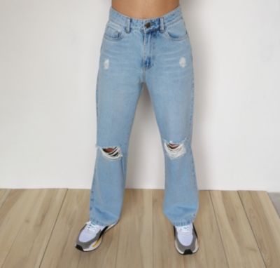 Baggy Elastic Jeans Mujer Rasgado