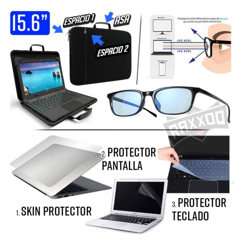 GENERICO - Maletín p/ laptop hasta 15.6 + kit de skin + lentes para computadora