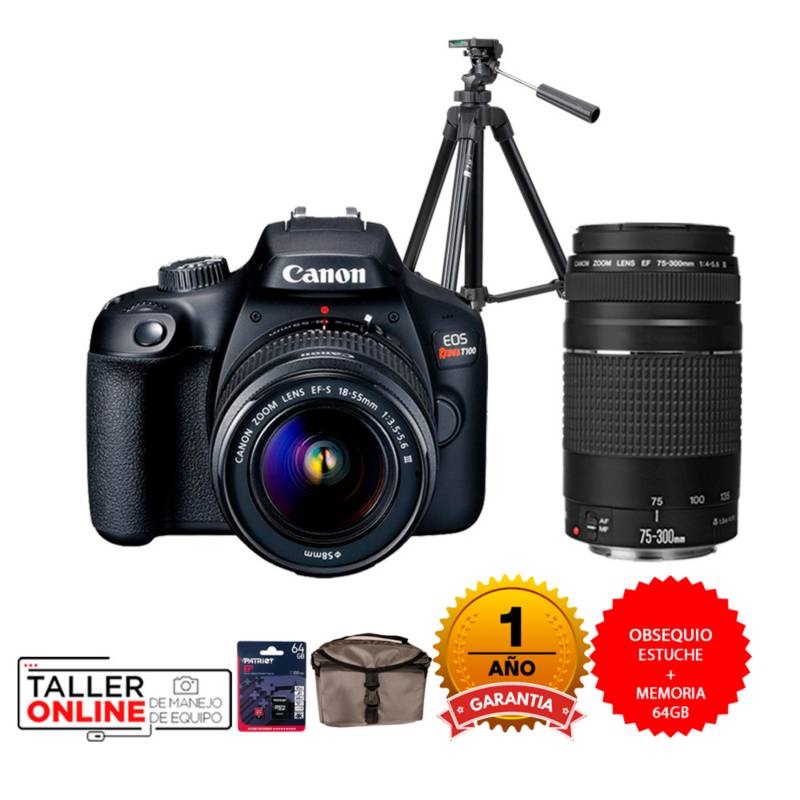 CANON - Camara Canon EOS  T100+18-55mmDCIII+75-300mmIII+Trip (Grt.Estu+Me64GB)