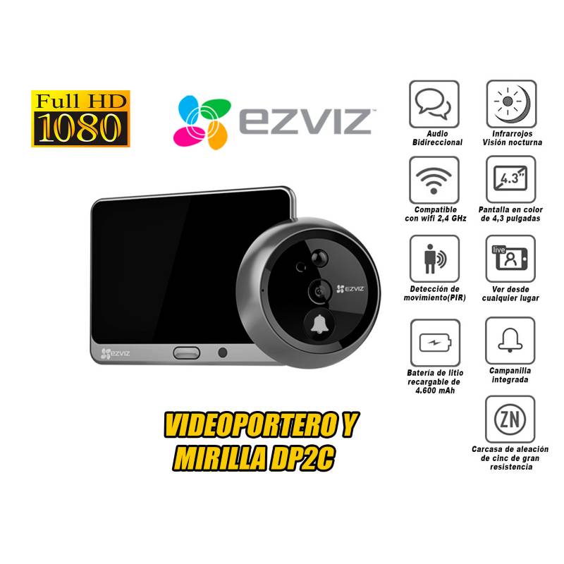 Ezviz Videoportero Timbre Mirilla Inalámbrico Wifi Dp2C Pir Full HD EZVIZ