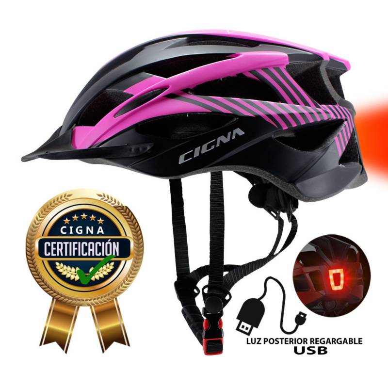 Casco de Bicicleta Marca CIGNA Cl sico con Luz Recargable CIGNA