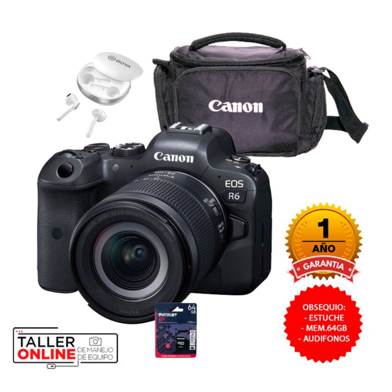 CANON - Camara Canon EOS  R6+RF 24-105mm f/4-7.1 IS STM(Grat:Estuche+Mem.64GB)