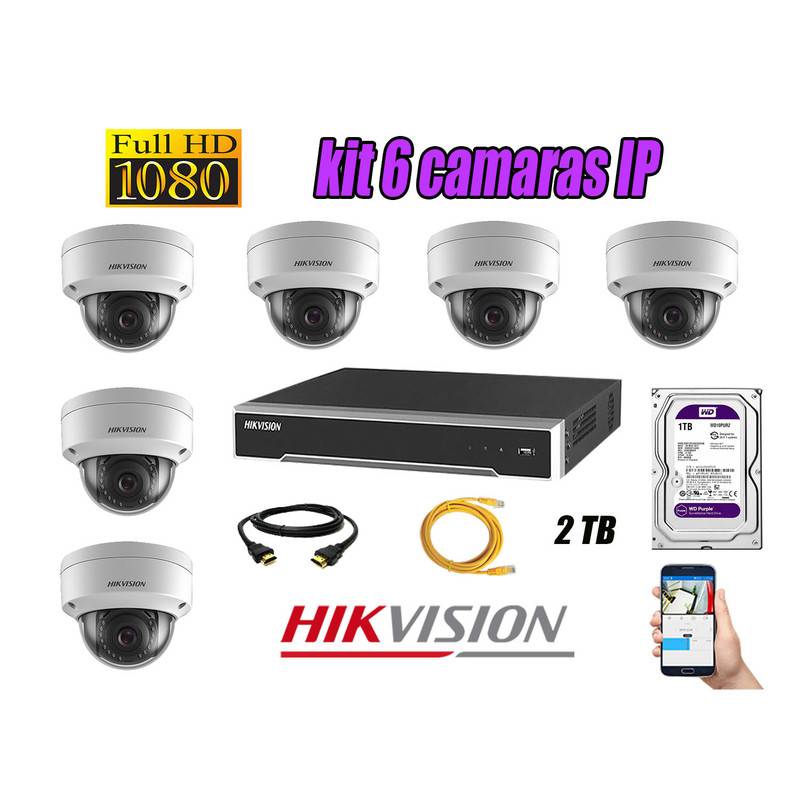 Camara de Seguridad Ip Poe Interior Full HD 1080P Kit 6 Disco 2TB WD  Purpura