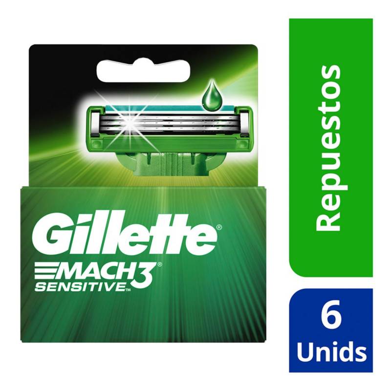 GILLETTE - Cartuchos para Afeitar Gillette Mach3 Sensitive 6 unidades