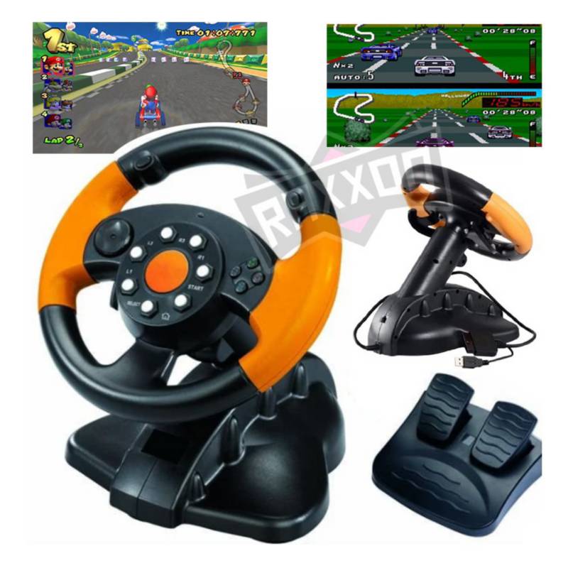 Timon volante mando gamer con pedal control juegos auto pc usb ps2 ps3  GENERICO