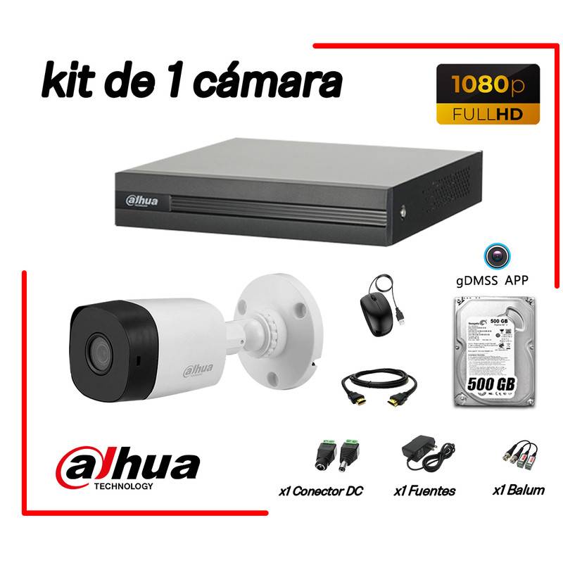 DAHUA - CÁMARAS SEGURIDAD KIT 1 FULL HD 1080P + DISCO 500GB OFERTA
