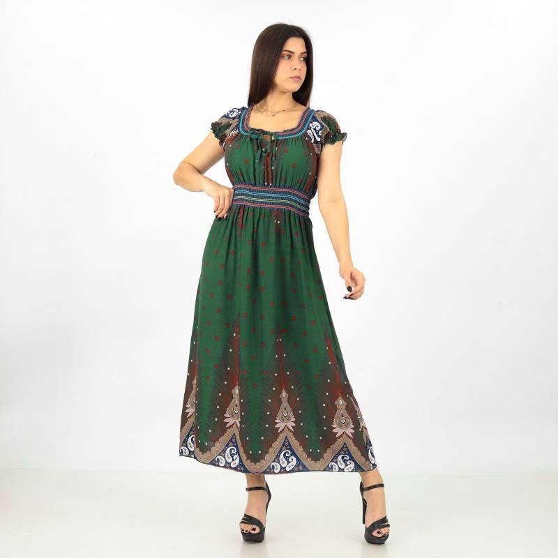 GENERICO - Vestido largo y Casual de Lino para Verano - Verde esmeralda