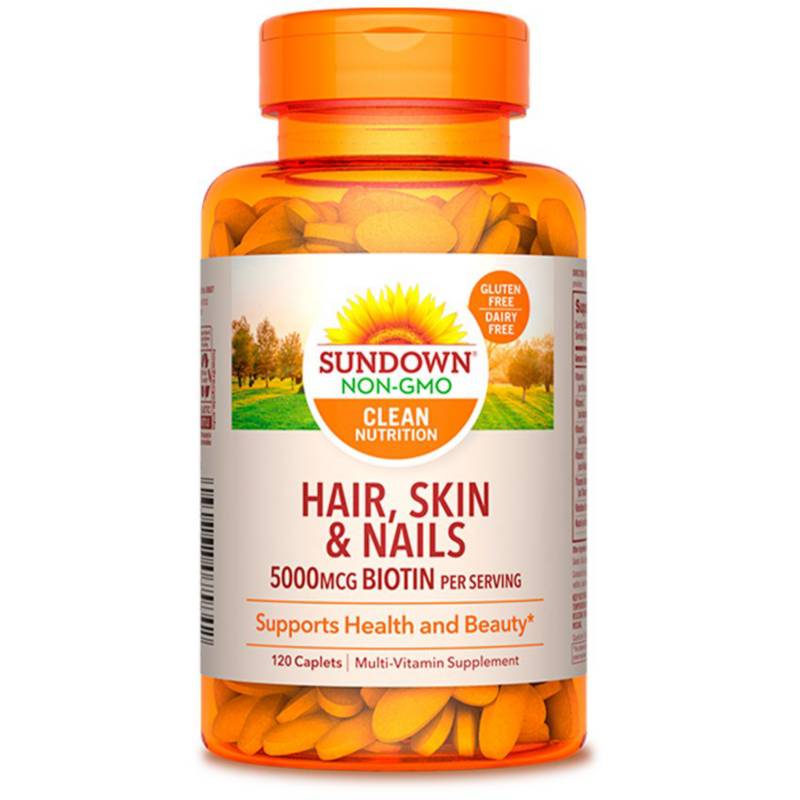 SUNDOWN NATURALS - Hair, skin & nails biotina y colageno Sundown 120 tabletas