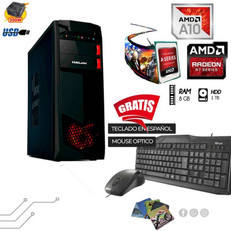 AMD - Amd -computadora   a10 9700 3.8 ghz. 10 core 1000 gb ram  8gb kit teclado + mouse - negro