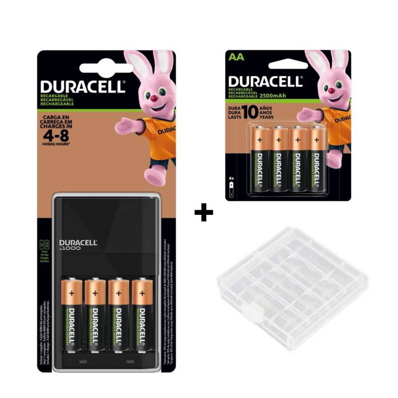 DURACELL - Kit Pilas Recargables 2500 mAh +Cargador +4 pilas + portapilas