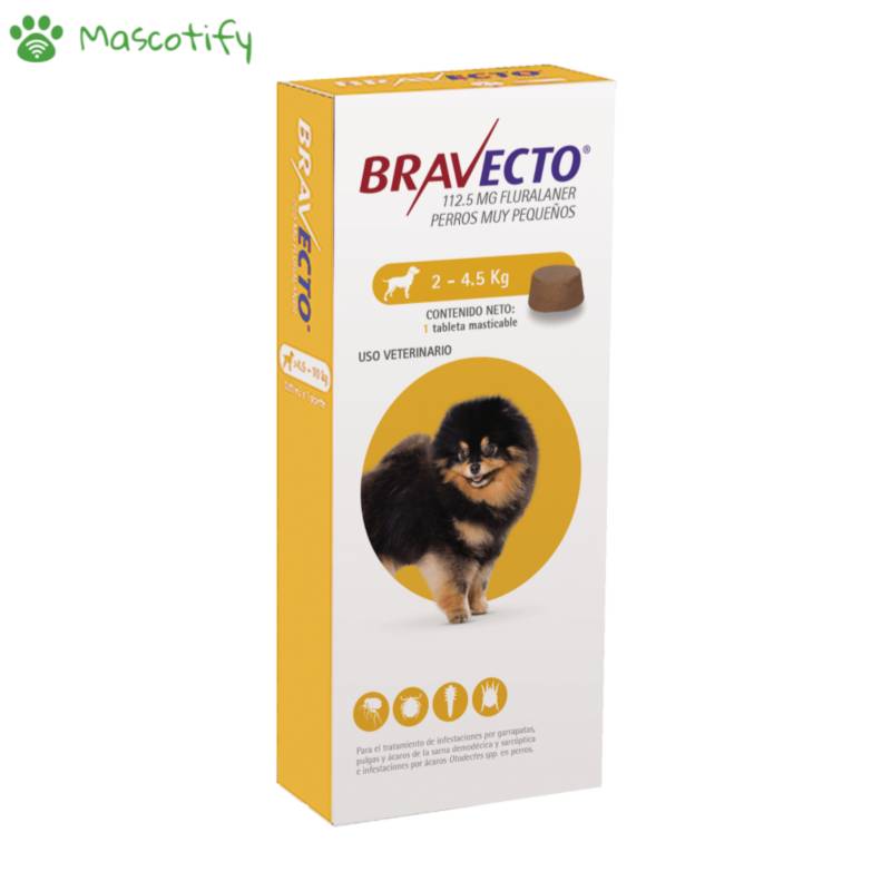 BRAVECTO - Antipulgas Bravecto Para Perros De 2 A 4.5 Kg X 112.5 Mg