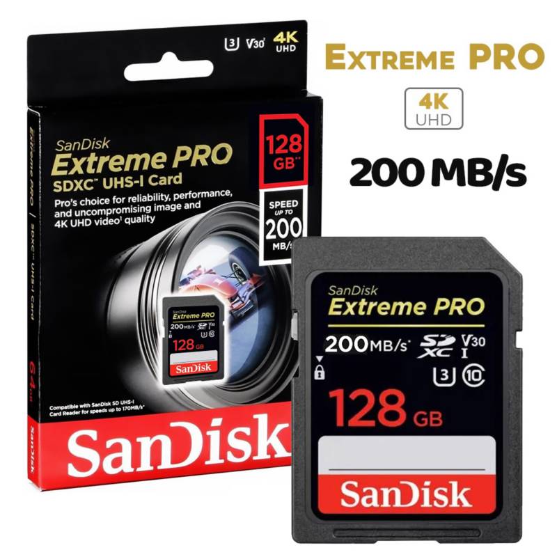 SANDISK - Memoria Sandisk SD Extreme PRO 200mbs 128GB Camara Sony Canon