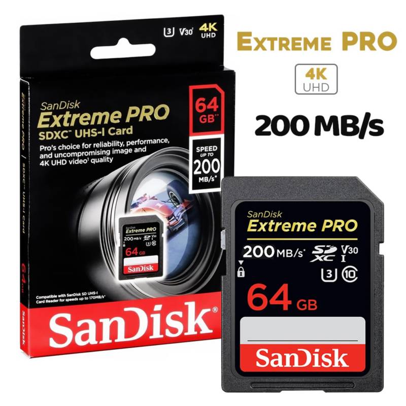 Tarjeta de Memoria 64GB SanDisk Extreme - Era Electrónica, Distribuidores  Rode, Accesorios, Audio, Video, Streaming, Fotografía