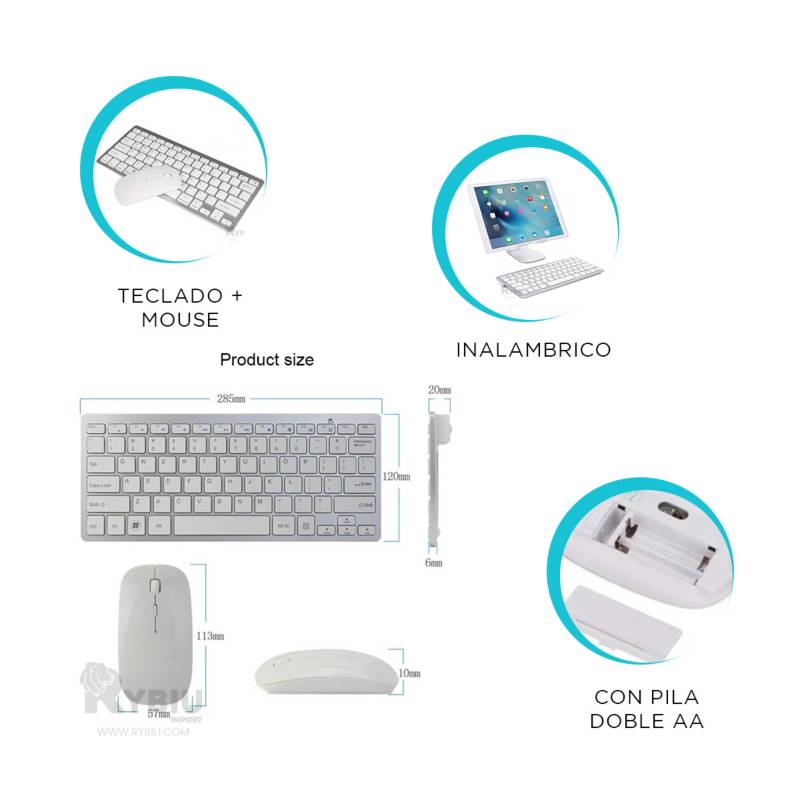 Teclado + Mouse Inalámbrico Pack Marca Seisa para Comutadora Laptop - Blanco