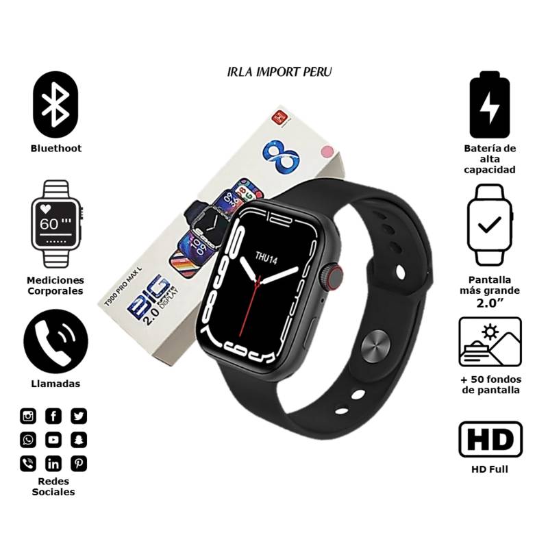 GENERICO - Smartwatch Series 8 Pro Max T900 Large 2.0" Negro Modelo 2022