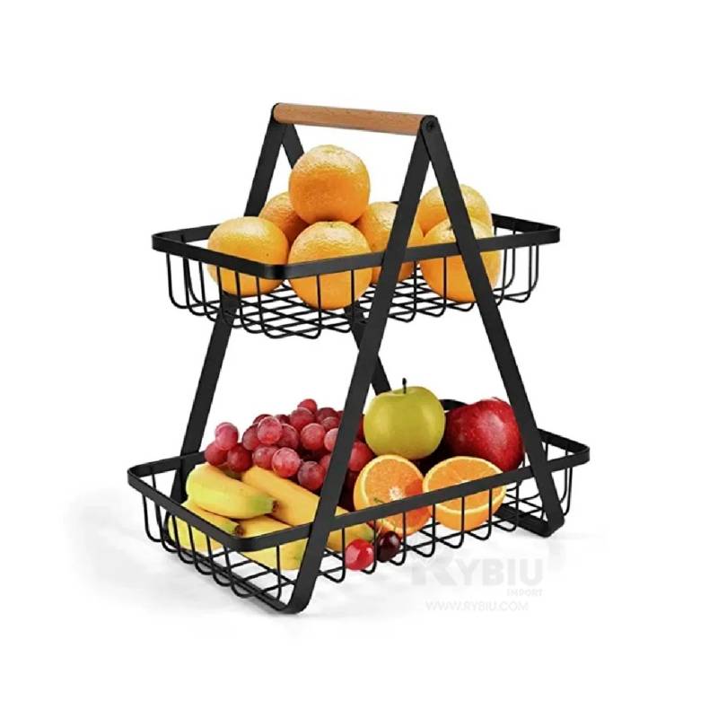 Frutero de 2 pisos, cesta de fruta vintage, hueco, de metal