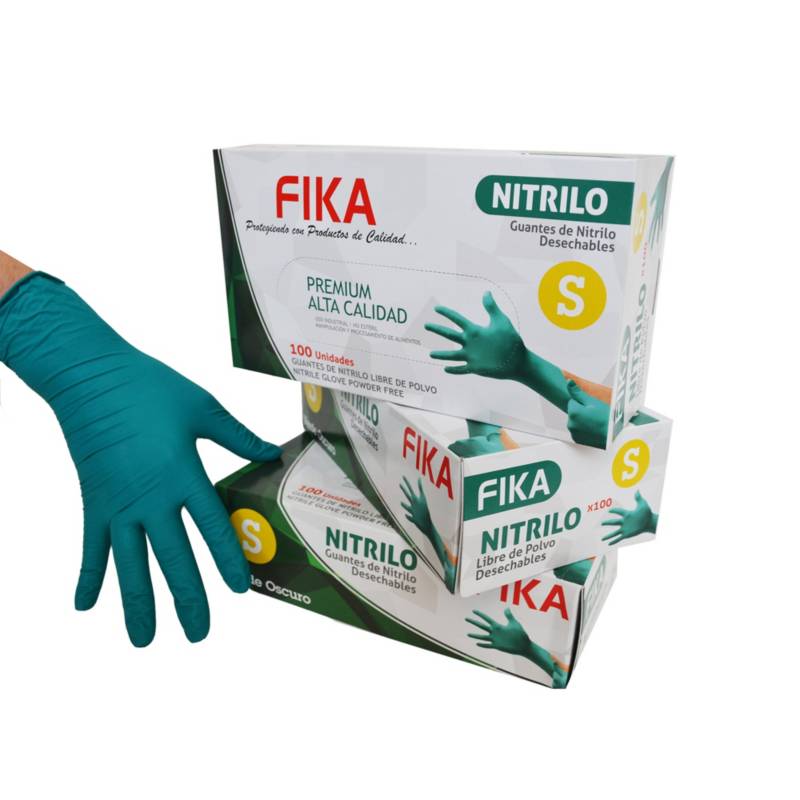 GUANTES NITRILO 6.5 GR TALLA S VERDE MARCA: FIKA - PACK X 3