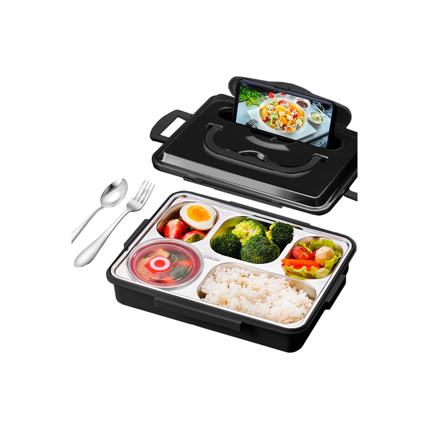 Ripley - LONCHERA TÁPER DE COMIDA Y ALIMENTOS 5 DIVISIONES CON ASA +  CUBIERTOS CELESTE