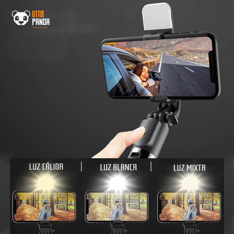 CAFINI - Selfie Stick con Trípode 104 cm. y Luz Led Celular y Go pro