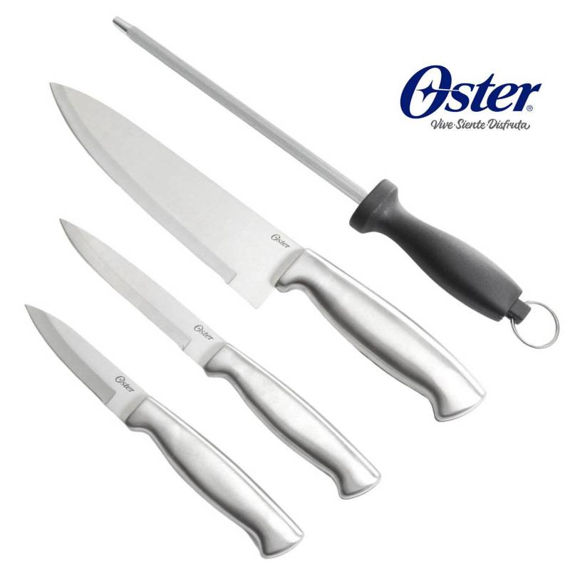 Juego Cuchillos 4 Piezas con Afilador Acero Inoxidable Oster Granger