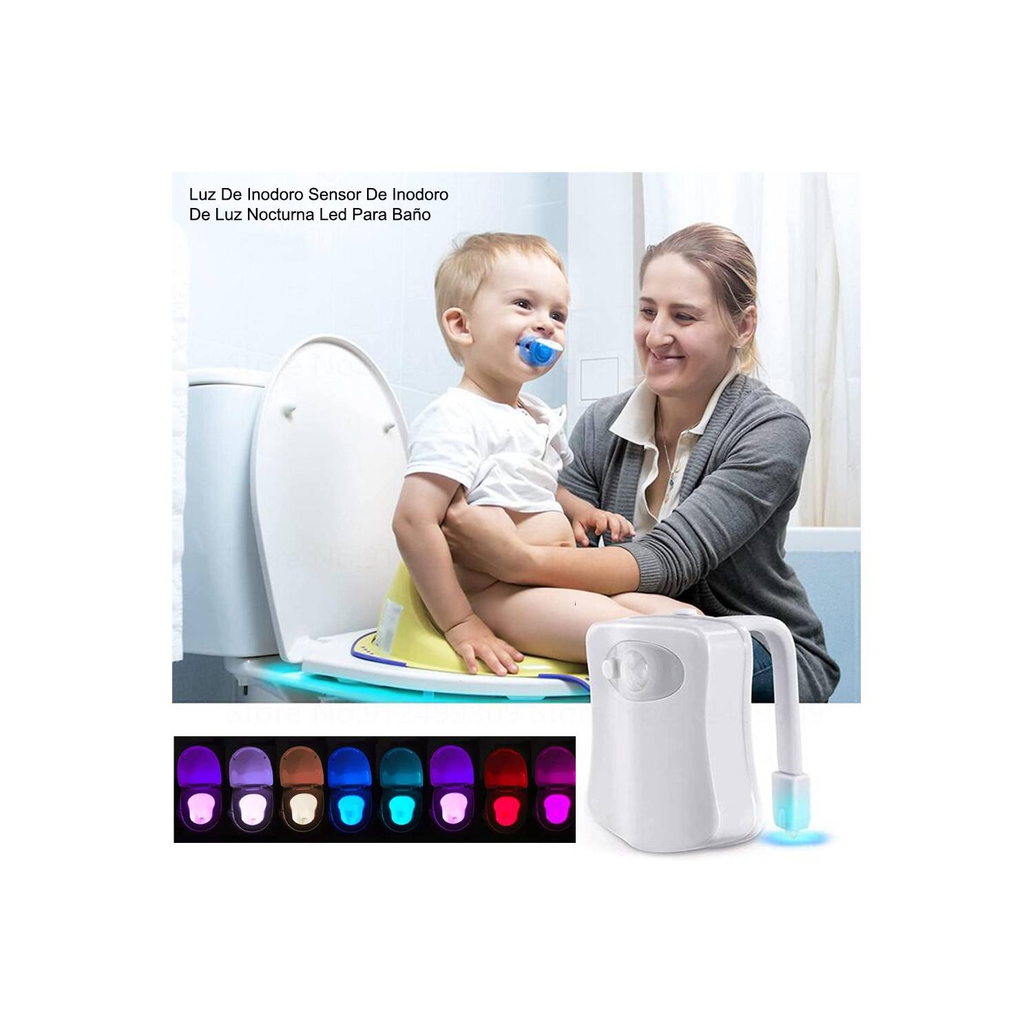 Luz De Inodoro Sensor De Luz Nocturna Led Para Baño Niños Adultos Blanco
