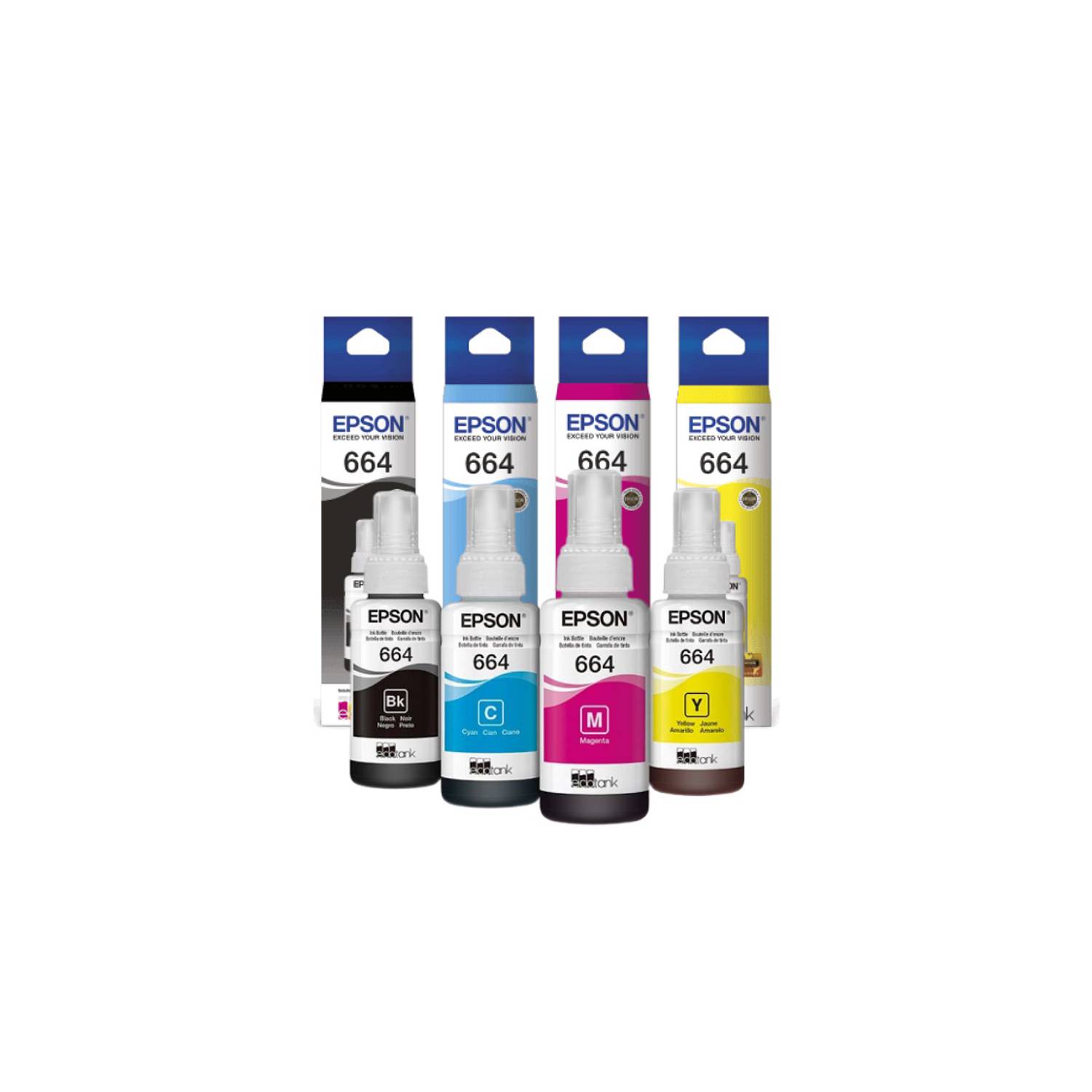 Ripley - TINTA EPSON 664 PACK DE 4 COLORES T664 NEGRO CYAN MAGENTA AMARILLO