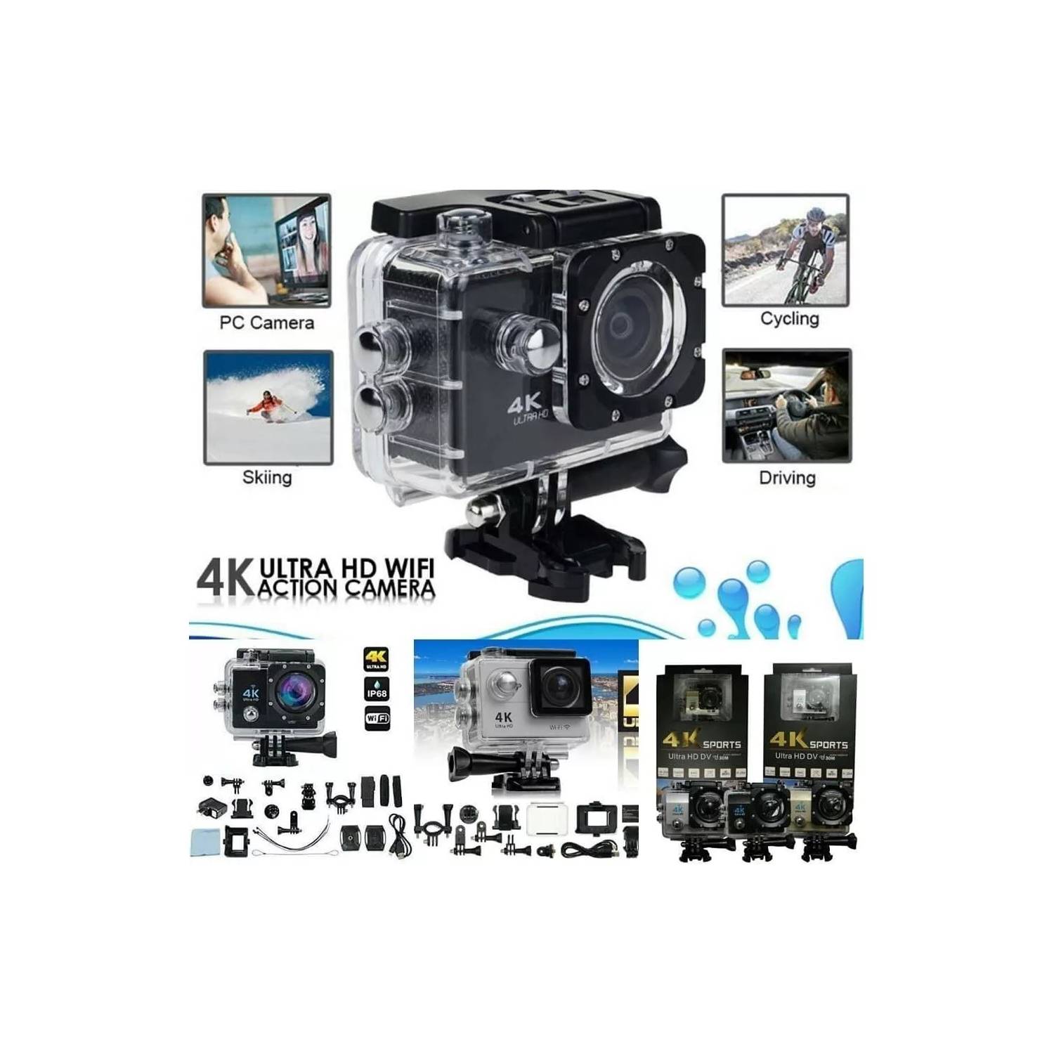  Amcrest GO Cámara de acción deportiva 4K con lente de 16 MP,  cámara sumergible y resistente al agua, cámara deportiva WiFi de gran  angular de 170 ° con mando a distancia