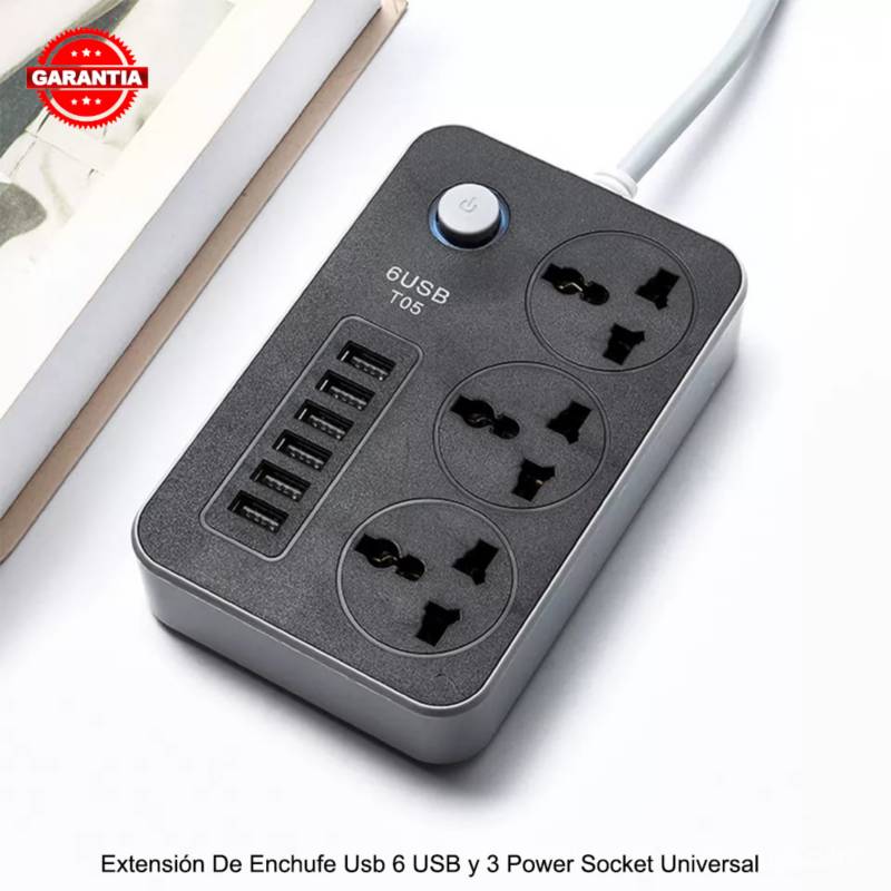 Extensión De Enchufe 6 USB 3 Power Socket Tomacorriente Easy&Home EASY AND  HOME