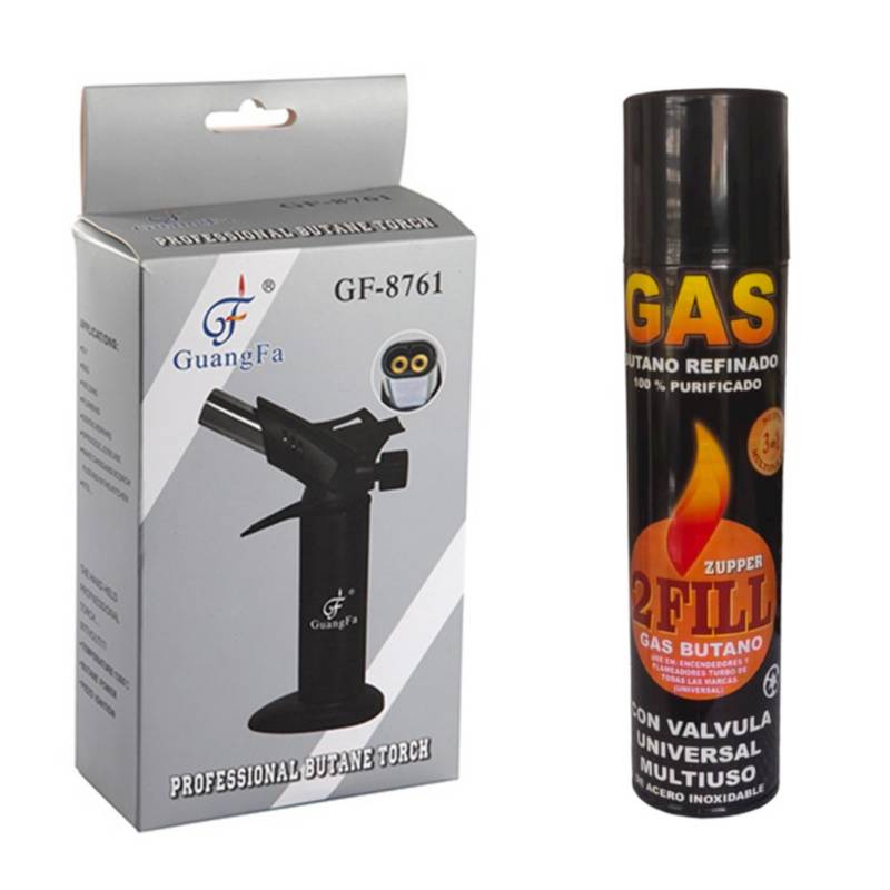GENERICO - kit Soplete Flameador Profesional Cocina Recargable Doble Cañon  gas
