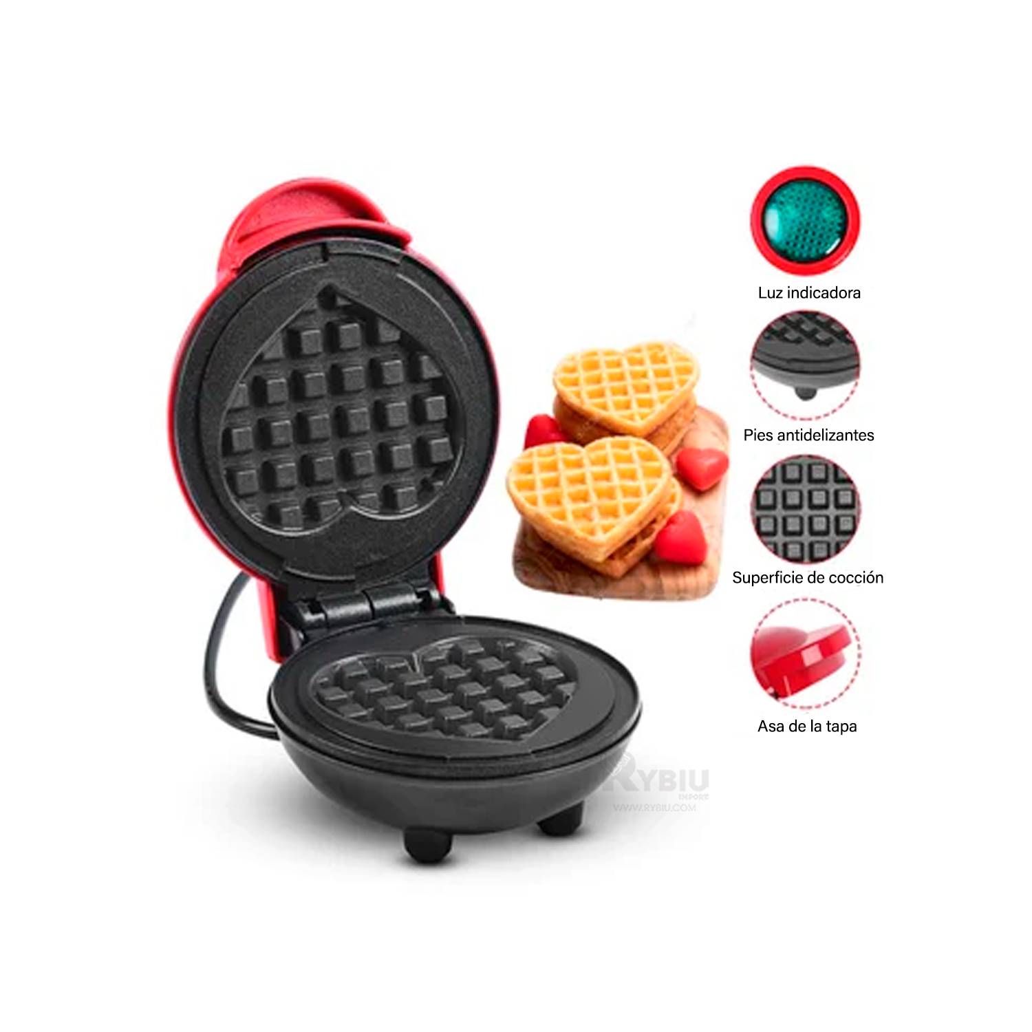 Maquina para hacer Waffles Rojo