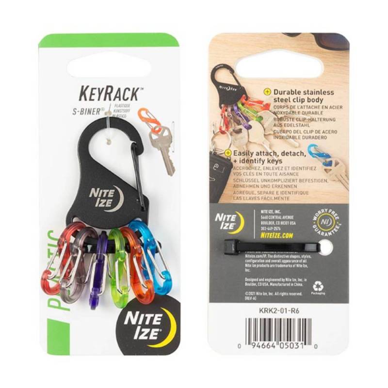 NITE IZE - Llavero Key Rack Negro Nite Ize con Mosquetones S-Biner 0.5 de Colores