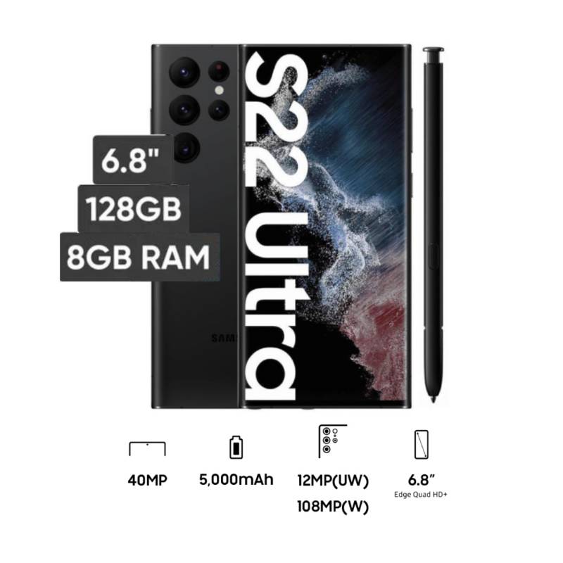 Smartphone 6.8 Galaxy S22 Ultra 8GB 128GB SM-S908E - Negro SAMSUNG