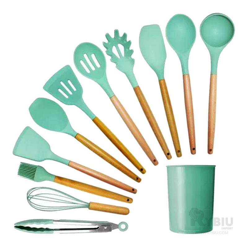 Utensilios de cocina Juego de utensilios de cocina antiadherentes con  rejilla de plástico Juego de utensilios de cocina de silicona (verde menta  JAMW