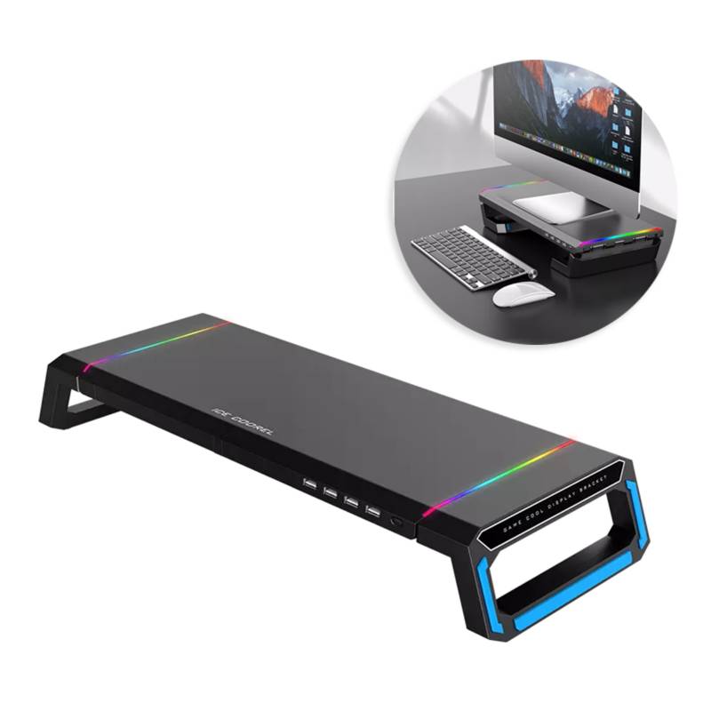 Soporte Mesa para Monitor RGB LED Plegable 4 Puertos USB - Negro