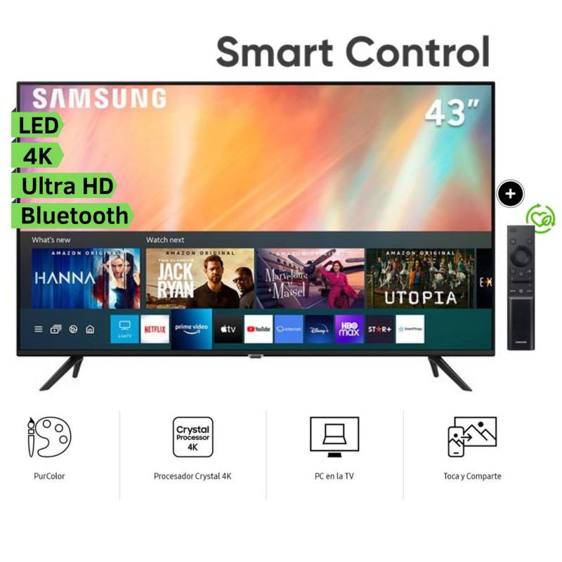 SAMSUNG - Televisor Samsung LED Smart TV 43 Crystal UHD 4K UN43AU7090GXPE