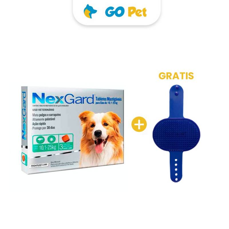 NEXGARD - Nexgard 10.1 - 25 Kg x 3 Tab + GRATIS Peine Mascotas