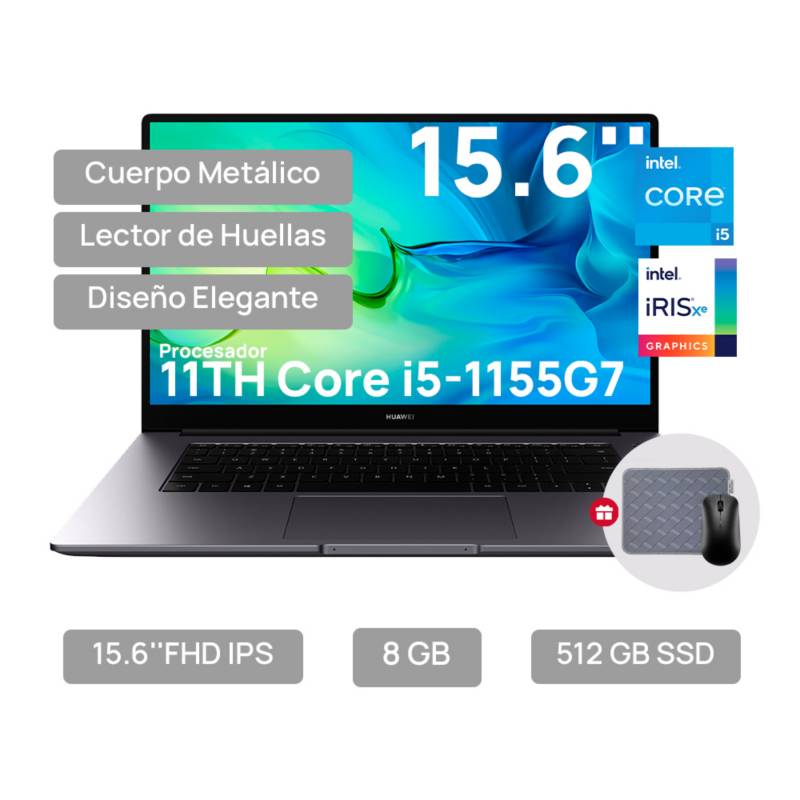 HUAWEI - Laptop HUAWEI MateBook D15 15.6" 2022 FHD IPS i5-1155G7 512GB SSD 8GB RAM WIN11 HOME