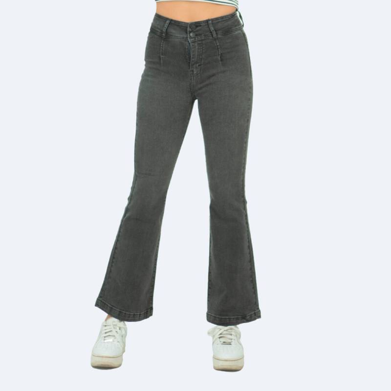 Pantalon Flair Jeans Gris Mujer