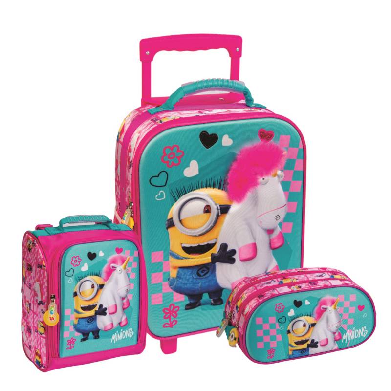 SET MINIONS NIÑA MALETA-LONCHERA -CARTUCHERA SCOOL