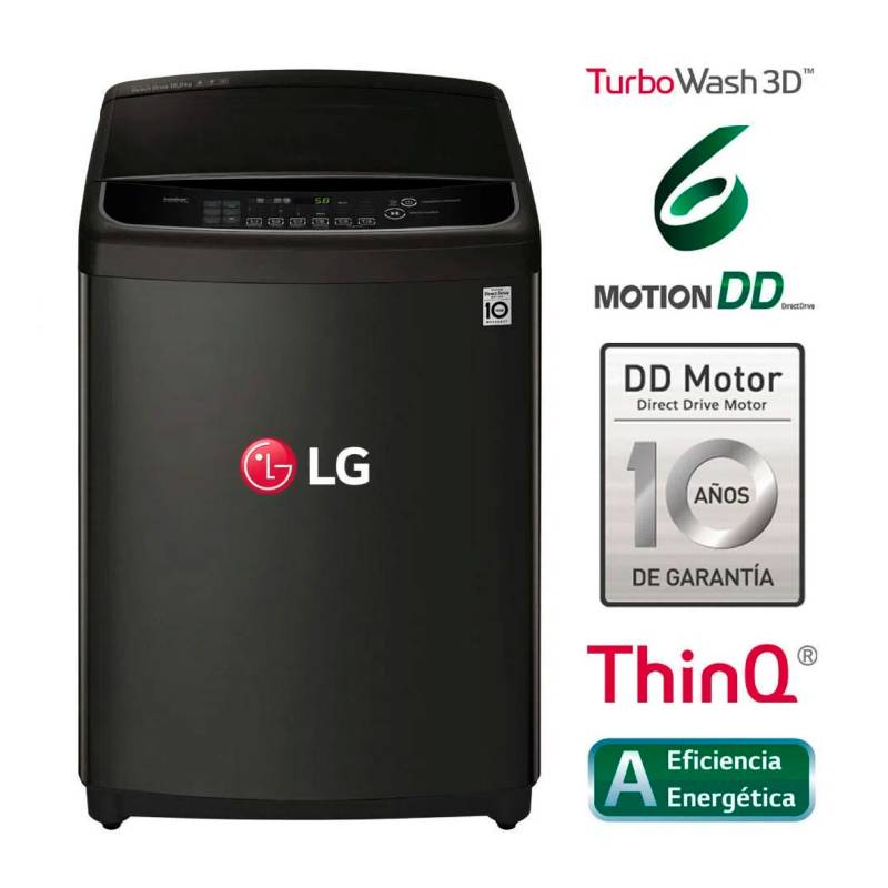 LG - Lavadora LG 16KG carga Superior WT16BS6H con TurboWash 3D negro