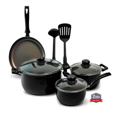 Set Olla Antiadherente Record 9290093750 Negro 9Pzas - Puntos Outlet